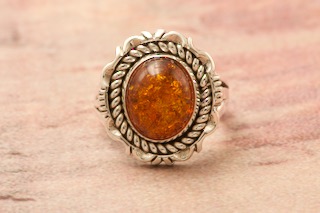 Artie Yellowhorse Genuine Amber Sterling Silver Ring